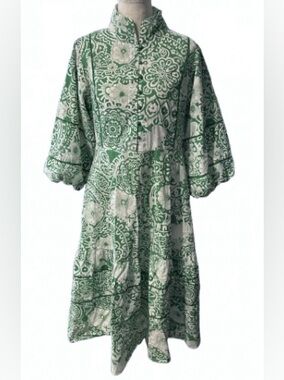 100% Cotton Floral HYACINTH HOUSE Midi Dress Small Cottage Boho Puffy Sleeved